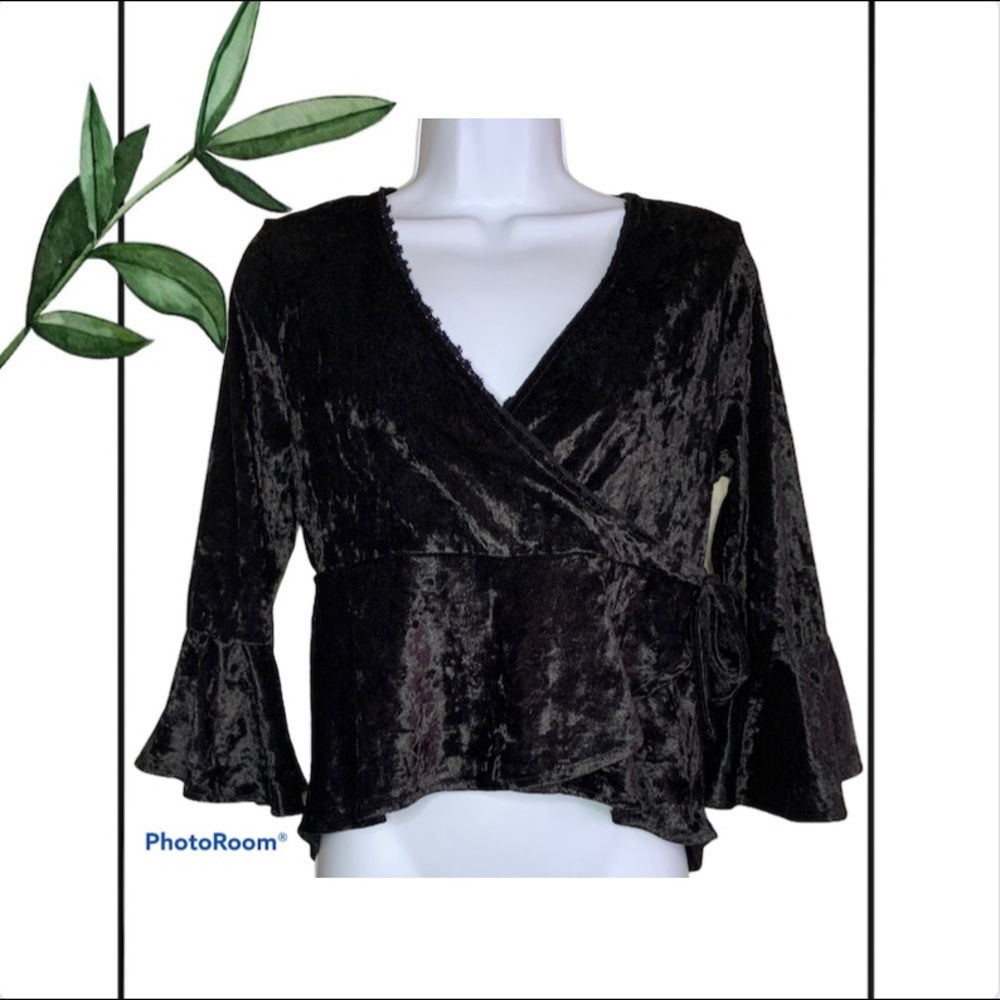 American Rag Black Velvet Faux Wrap Blouse